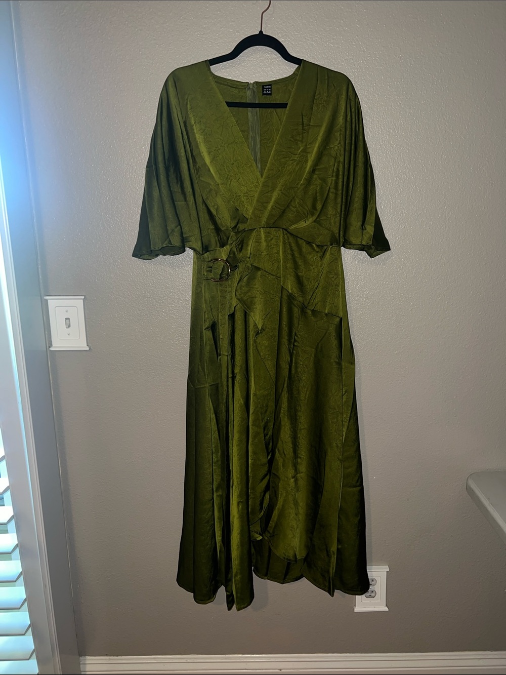 Olive Green high low  Midi Dress
